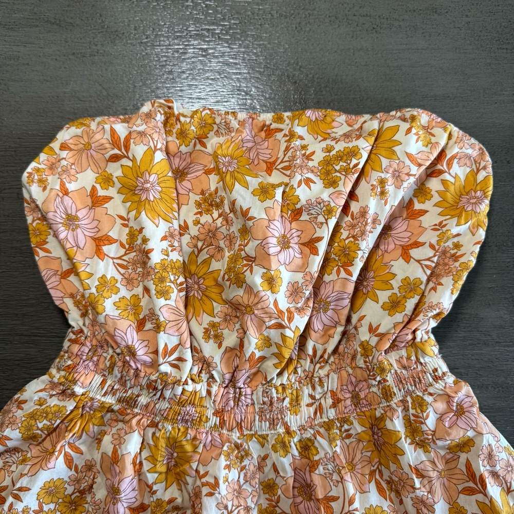 AEO Floral Orange Beige Romper Jumpsuit XS Tie Back - Picture 9 of 16